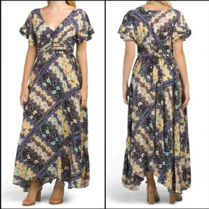 Abel the Label Anthropologie “Ghandi” Maxi Floral Flutter Sleeve Dress Size M